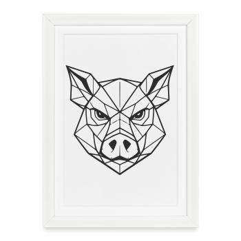 Geometric Pig Head Line Art - Framed poster (27 × 37 cm) - white - Front