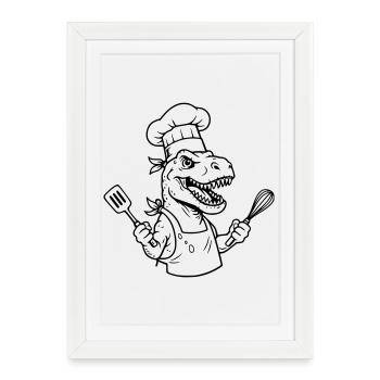 T-rex cuisinier  - Affiche encadrée (27 × 37 cm) - blanc - Devant
