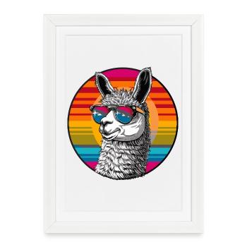 Llama Retro Sunset - Framed poster (27 × 37 cm) - white - Front