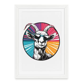 Chèvre avec des lunettes de soleil - Affiche encadrée (27 × 37 cm) - blanc - Devant