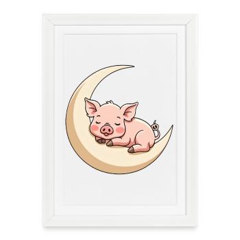 Moon Sleep Piggy - Framed poster (27 × 37 cm) - white - Front
