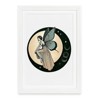 Fée au clair de lune sur un croissant de lune - Affiche encadrée (27 × 37 cm) - blanc - Devant