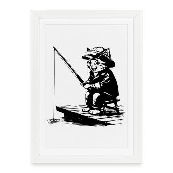 Funny Fishing Cat - Hobby Fishing Design - Framed poster (27 × 37 cm) - white - Front