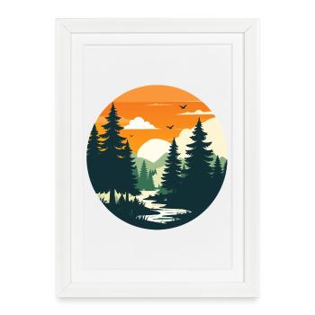 Sunset in the forest landscape panorama - Framed poster (27 × 37 cm) - white - Front