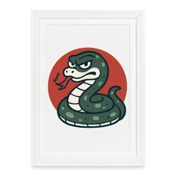 Cartoon Snake in Red Circle - Framed poster (27 × 37 cm) - white - Front