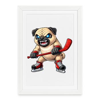 Süßer Mops Eishockeyspieler Cartoon Aggressiver Kä - Framed poster (27 × 37 cm) - white - Front