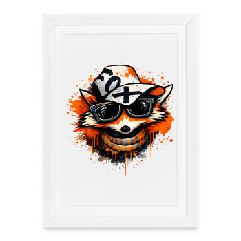 Cool fox with cap and sunglasses - Framed poster (27 × 37 cm) - white - Front