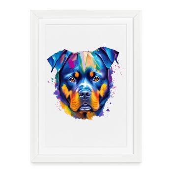 Rottweiler Colourful Dog Art Vibrant Portrait - Framed poster (27 × 37 cm) - white - Front