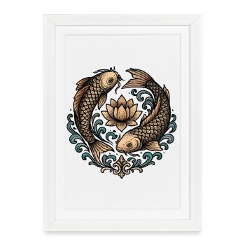 Tatouage d’harmonie du cercle de koi et lotus - Affiche encadrée (27 × 37 cm) - blanc - Devant