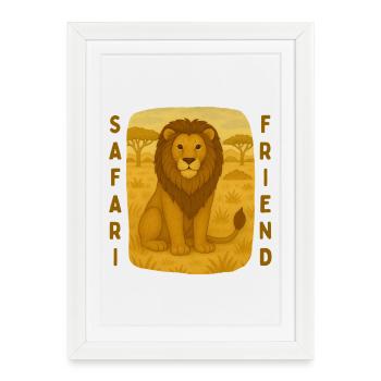Lion, ami du safari - Affiche encadrée (27 × 37 cm) - blanc - Devant