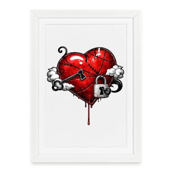 Cœur marqué avec serrure - Affiche encadrée (27 × 37 cm) - blanc - Devant