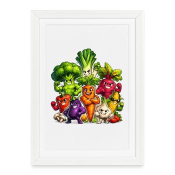 Strong vegetables in a comic look - Framed poster (27 × 37 cm) - white - Front