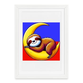 La paresse dort sur la Lune - Affiche encadrée (27 × 37 cm) - blanc - Devant