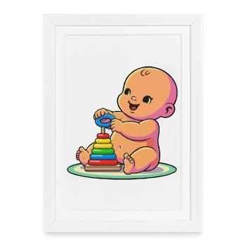 Baby with Rainbow Stacking Rings - Framed poster (27 × 37 cm) - white - Front