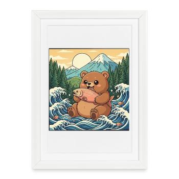 Saumon ours de Kawaii - Affiche encadrée (27 × 37 cm) - blanc - Devant