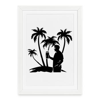 Silhouette de la visite des palmiers de vacances - Affiche encadrée (27 × 37 cm) - blanc - Devant