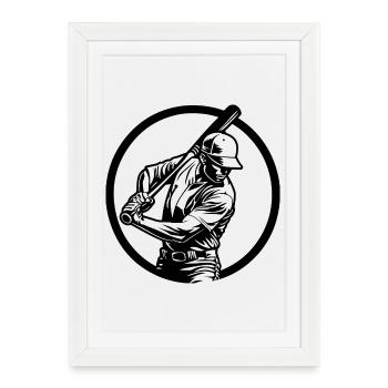 Silhouette de l’homme de baseball - Affiche encadrée (27 × 37 cm) - blanc - Devant