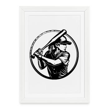 Silhouette de la femme de baseball - Affiche encadrée (27 × 37 cm) - blanc - Devant