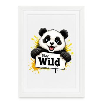 Panda Graffiti Illustration Stay Wild - Affiche encadrée (27 × 37 cm) - blanc - Devant