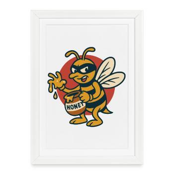 Vol de miel bandit apiculteur - Affiche encadrée (27 × 37 cm) - blanc - Devant