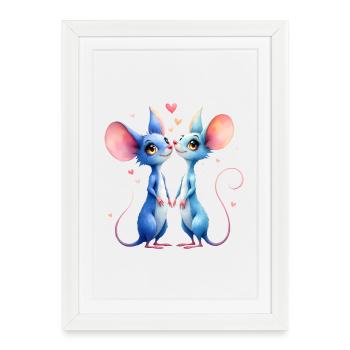 Blue mice in love - Framed poster (27 × 37 cm) - white - Front