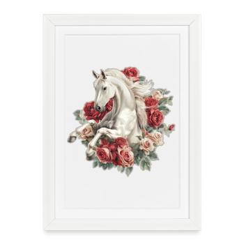 Cheval aux roses - Affiche encadrée (27 × 37 cm) - blanc - Devant