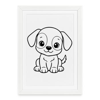 Cute Baby Dog – Black & White Puppy - Framed poster (27 × 37 cm) - white - Front