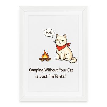 InTent Cat Camping Pun Design - Framed poster (27 × 37 cm) - white - Front