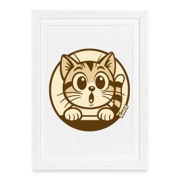 Curious Kitten Peeking Badge - Framed poster (27 × 37 cm) - white - Front