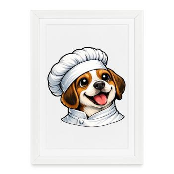 Cheerful Beagle Chef Good Mood Cartoon Kitchen - Framed poster (27 × 37 cm) - white - Front