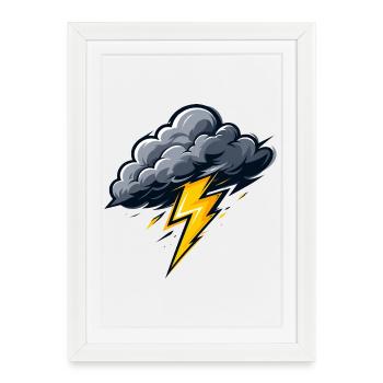 Cloud Lightning Thunderstorm Storm Weather Motif - Framed poster (27 × 37 cm) - white - Front