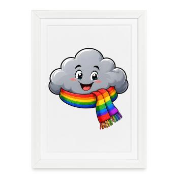 Nuage avec écharpe arc-en-ciel : motif drôle - Affiche encadrée (27 × 37 cm) - blanc - Devant