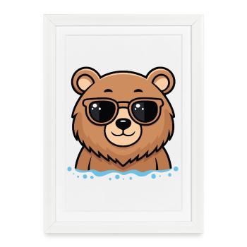 Ourson plage lunettes de soleil - Affiche encadrée (27 × 37 cm) - blanc - Devant