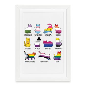 Mois de la Fierté LGBTQ - Rainbow Cats - Affiche encadrée (27 × 37 cm) - blanc - Devant