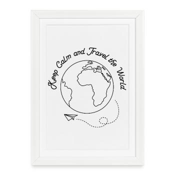 Keep Calm and travel the World  - Framed poster (27 × 37 cm) - white - Front