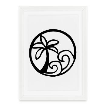 Vagues et palmier noir - Affiche encadrée (27 × 37 cm) - blanc - Devant