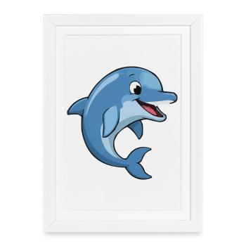 Motif de dessin animé drôle de dauphins - Affiche encadrée (27 × 37 cm) - blanc - Devant