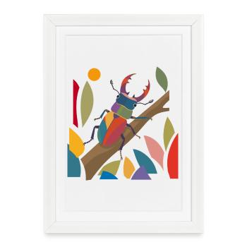 Scarabée cerf coloré dans le style nature - Affiche encadrée (27 × 37 cm) - blanc - Devant
