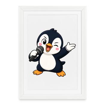 Cute Penguin Singer Karaoke Musician Funny - Framed poster (27 × 37 cm) - white - Front