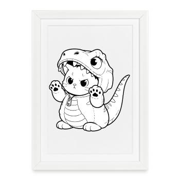 Cuddly dino kitten design - Framed poster (27 × 37 cm) - white - Front