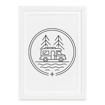 Camper au bord du lac - Affiche encadrée (27 × 37 cm) - blanc - Devant