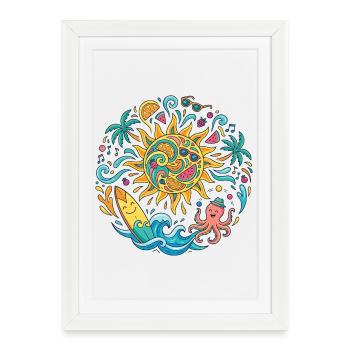 Aventure d’été au soleil Surf Vacances à la plage Vacances amusantes - Affiche encadrée (27 × 37 cm) - blanc - Devant