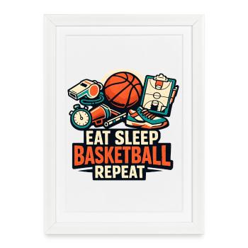 Eat Sleep Basketball Repeat - Framed poster (27 × 37 cm) - white - Front