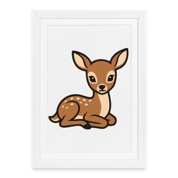 Fête préversible pour bébé des animaux de Fawn Forest Anniversaire des enfants Cerf - Affiche encadrée (27 × 37 cm) - blanc - Devant