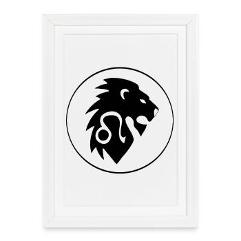 Signe astrologique du lion (noir) - Affiche encadrée (27 × 37 cm) - blanc - Devant