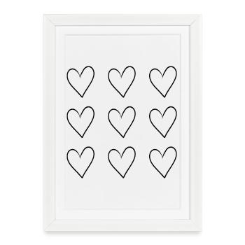 Black Heart Pattern | Minimal Design - Gerahmtes Poster (27 × 37 cm) - Weiß - Vorne