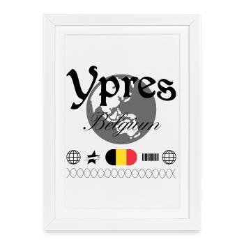 Souvenir de voyage streetwear à Ypres, Belgique - Affiche encadrée (27 × 37 cm) - blanc - Devant