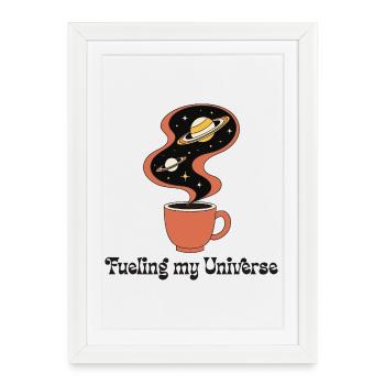 Retro Coffee « Alimenter mon univers » - Affiche encadrée (27 × 37 cm) - blanc - Devant