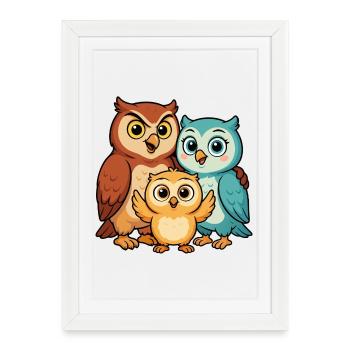 Famille des Hiboux - Affiche encadrée (27 × 37 cm) - blanc - Devant