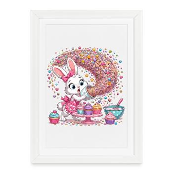 Magie de la cuisson de lapins avec des vermicelles - Affiche encadrée (27 × 37 cm) - blanc - Devant